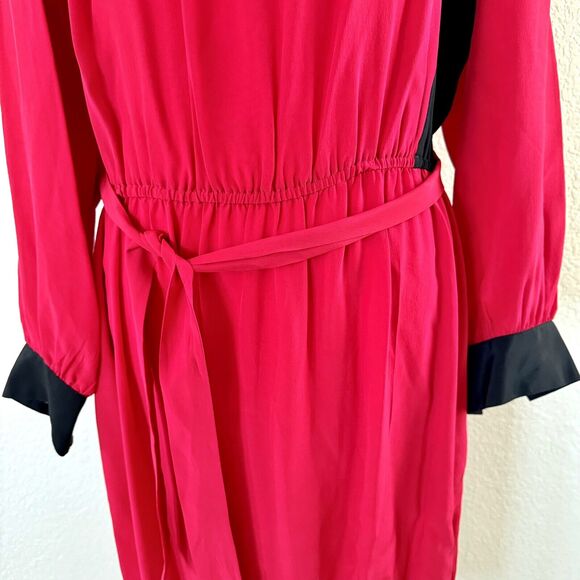 Vintage Horchow Sz 12 Dress 100% Silk Red With Black Accents Drop Waist Sh Pads - Picture 6 of 16
